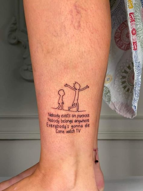 Minimalist Rick And Morty Tattoo, Made In The 90s Tattoo, Rick Tattoo Ideas, Small Rick And Morty Tattoos, Simple Rick And Morty Tattoo, The Simpsons Tattoo Ideas, Rick And Morty Flash Tattoo, Rick Morty Tattoo, Rick And Morty Tattoo Design