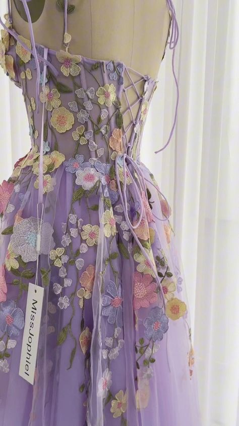 63K views · 2.6K reactions | Embroidery floral corset maxi dress with removable straps #dress #weddingguestdress #vestidomidi #gown #eveningdress | Miss Jophiel Dress Outfits Purple, Lavender Prom Dress Long, Dress Illustration Design, Purple Dress Outfits, Tangled Dress, Lavender Prom Dress, 2023 Embroidery, Lavender Prom, Outfits Purple