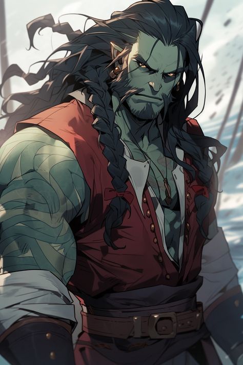 Character Icon Pfp, Orc Bartender, Half Orc Rogue Male, Half Fox Half Human, Dnd Orc Male, Cursed Character, Fantasy God Concept Art, Orc X Human, Orc Oc Male