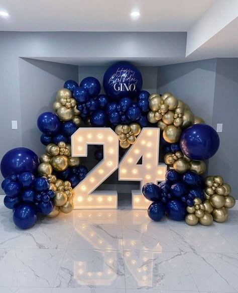 21st Birthday Balloon Ideas For Guys, 50th Birthday Party Ideas For Men Blue And Gold, Royal Blue And Gold Balloon Garland, Guy Birthday Party Theme, 18th Birthday Party Ideas Men, Guy Birthday Party Decorations, 21st Birthday Decorations For Guys Decor, Men Birthday Party Ideas Decoration Blue, 21st Birthday Ideas For Guys Decorations