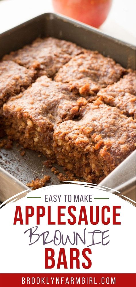 Easy Applesauce Desserts, Made With Applesauce, Apple Cinnamon Brownies, Apple Sauce Brownies Recipes, Applesauce Bars Healthy, Dessert Using Applesauce, Applesauce Desserts Easy, Desserts With Apple Sauce, Dessert Made With Applesauce