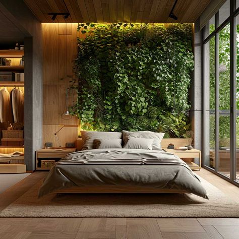 Enhancing Wellness through Biophilic Interior Design Ideas • 333+ Images • [ArtFacade] Dark Modern Bedroom, Sleeping Room Design, Biophilic Interior, Interior Design Principles, Grey Throw Blanket, Modern Bedroom Decor, Wall Decor Design, Workspace Design, Modern Bedroom Design