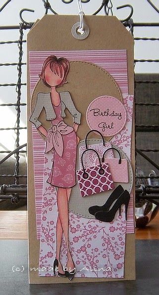 Fashion Cards, Prima Paper Dolls, Prima Doll Stamps, Tags Ideas, Birthday Tag, Julie Nutting, Dress Card, Scrapbook Tag, Handmade Gift Tags