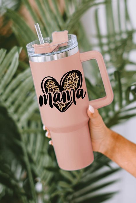 $7.26 Pink mama Leopard Heart Shape Stainless Steel Insulate Cup 40oz Wholesale Urban Jewelry, Flower Boutique, Stainless Steel Cups, Insulated Cups, Leopard Pattern, Insulated Tumblers, Shape Design, Heart Shape, Print Making