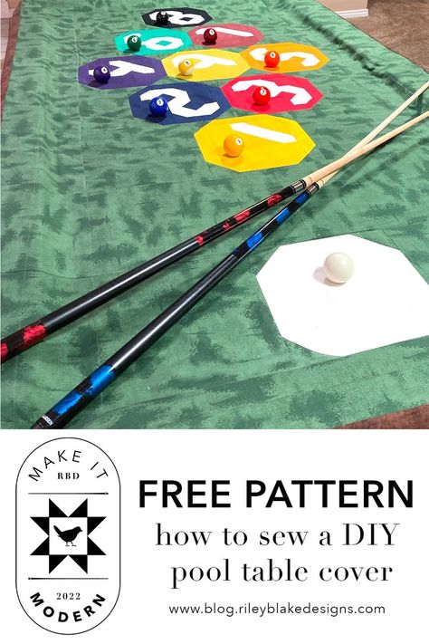 Download this free sewing pattern to make your own pool table cover! Melissa Corry is sharing her pattern and project made with RBD Basics on the blog! Pool Table Cover Diy, Diy Pool Table Cover, Family Pool Games, Table Cover Diy, Diy Pool Table, Pool Table Covers, Modern Pool Table, Pool Ball, Table Quilts