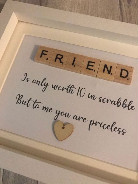 Scrabble Letter Crafts, Scrabble Gifts, Scrabble Tile Crafts, Best Friend Gift Ideas, Scrabble Crafts, Homemade Gift Ideas, Scrabble Frame, Scrabble Art, Personalised Gifts For Friends