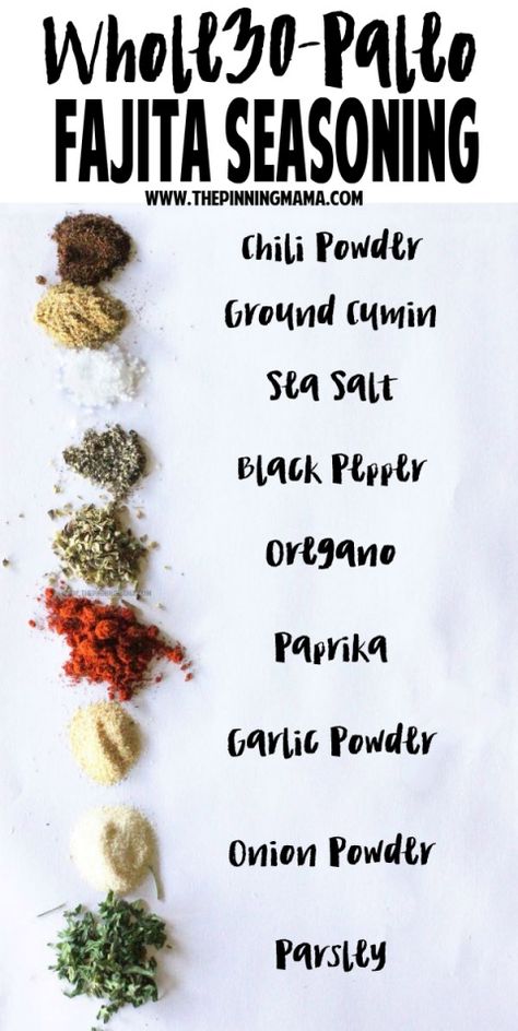 Homemade Fajita Seasoning Mix recipe- Paleo, gluten free, whole30 compliant and most importantly, seriously delicious. The Pinning Mama, Fajita Seasoning Mix, Homemade Fajita Seasoning, Seasoned Veggies, Fajita Seasoning, Homemade Spices, Homemade Seasonings, Recipe 30, Jambalaya