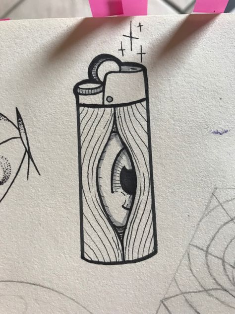 Scary Small Drawings, Small Illustrations Art, Simple Sketch For Beginners, Bic Lighter Drawing, Drawing Ideas Spooky, Spooky Sketch Ideas, Fun Drawing Ideas Creative, Lighters Drawing, Small Ink Drawings