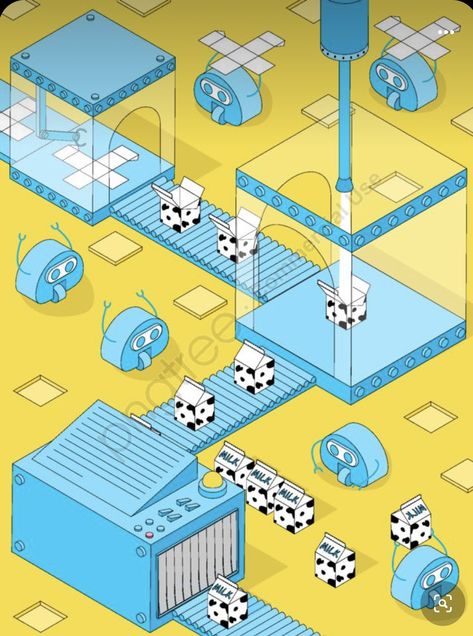 Factory Illustration, Milk Factory, Geometric Construction, Blue Illustration, Paint Brush Art, Banner Ads Design, Isometric Design, Isometric Illustration, Blue Milk