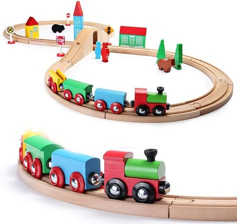 For the Little Ones: SainSmart Jr. Wooden Train Set Kids Archery Set, Sensory Christmas, Wooden Train Track, Baby Crawling, Toy Trains Set, Wooden Train Set, Track Toy, Baby Talk, Crawling Baby