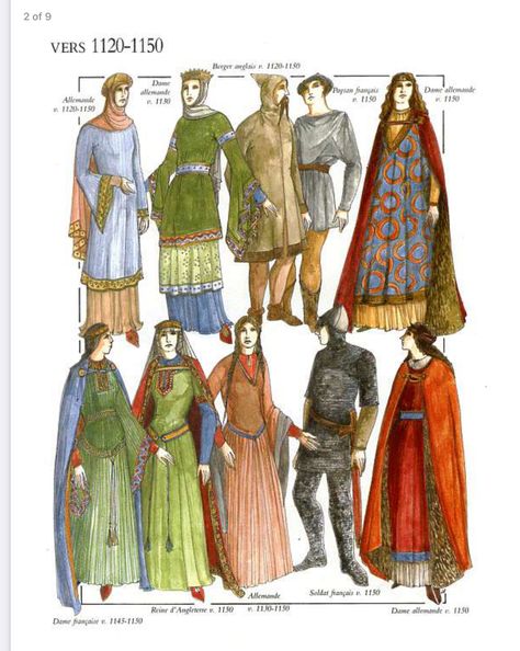 1100s Fashion, 13th Century Clothing, Middle Ages Clothing, Fashion Timeline, Medieval Garb, High Middle Ages, Medieval Clothes, Middle Age Fashion, Medieval Costume