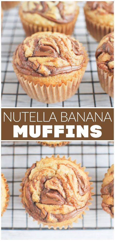 Fluffy Banana Muffins, Banana Nutella Muffins, Nutella Muffin, Nutella Banana Bread, Nutella Muffins, Banana Bread Muffins, Banana Nutella, Banana Dessert, Breakfast Muffins