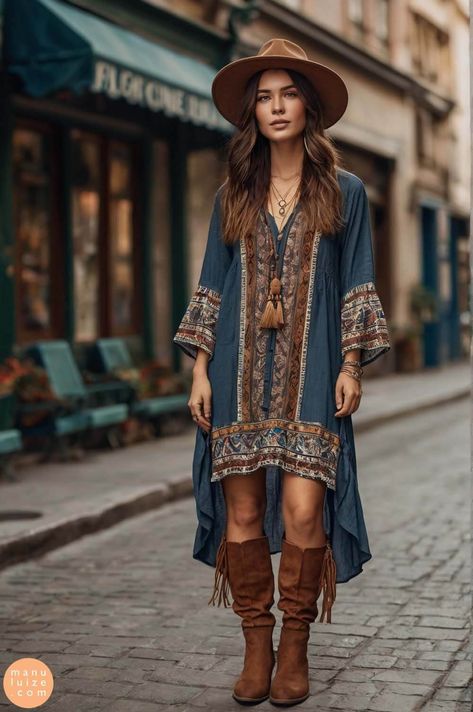 Estilo Boho: O que é e como usar Chic Bohemian Outfits, Boho Chic Outfits Bohemian, Boho Travel Outfit, Bohemian Style Women, Boho Hippie Fashion, Hippie Elegante, Boheme Style, Trendy Outfits Boho, Casual Boho Outfits