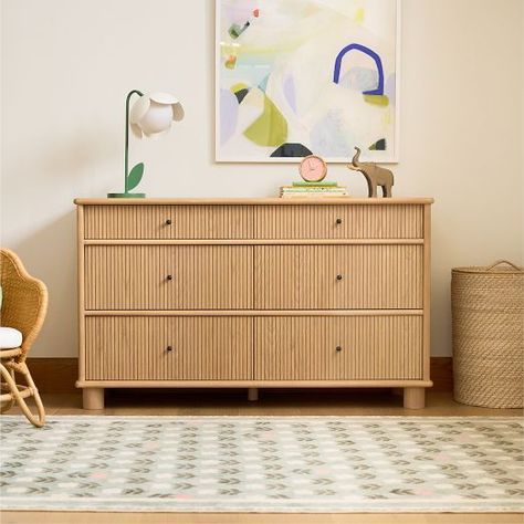 Elora 6-Drawer Dresser (56") White Oak Dresser Nursery, Ikea Björksnäs Dresser Nursery, Light Wood Dresser Nursery, Girls Room Dresser, Children Dresser, Kid Dresser, West Elm Dresser, West Elm Bedroom, Modern Kids Room Design