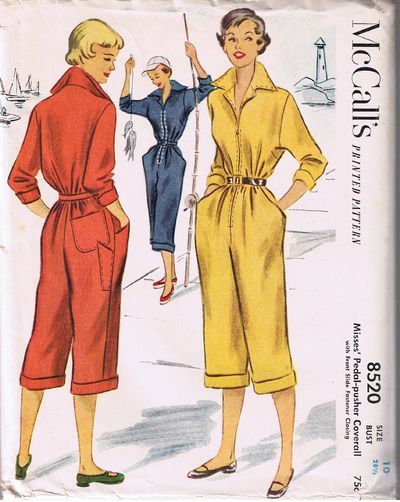 Boiler Suit Pattern, Vintage Jumpsuit Pattern, Jumpsuit Vintage, 1950s Patterns, 1950s Sewing Patterns, Pants Jumpsuit, Vintage Jumpsuit, Pedal Pushers, Suit Pattern