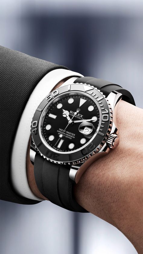 The Rolex Yacht-Master 42 in white gold, 42 mm case, black dial, Oysterflex bracelet. #Rolex #YachtMaster #OfficialRolexJeweler #AlsonJewelers Rolex Yachtmaster, Mens Watch Brands, Stylish Watches Men, Yacht Master, Trendy Watches, Rolex Yacht Master, Rolex Watches For Men, Expensive Watches, Rolex Men