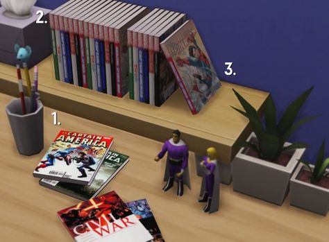 Decor, Objects: Readable books from Knock Konck • Sims 4 Downloads Captain America Outfit, Marvel Decor, Nerd Decor, Marvel Paintings, Red And Black Outfits, Sims 4 Clutter, Sims 4 Cc Shoes, Sims 4 Cc Skin, Sims House Design