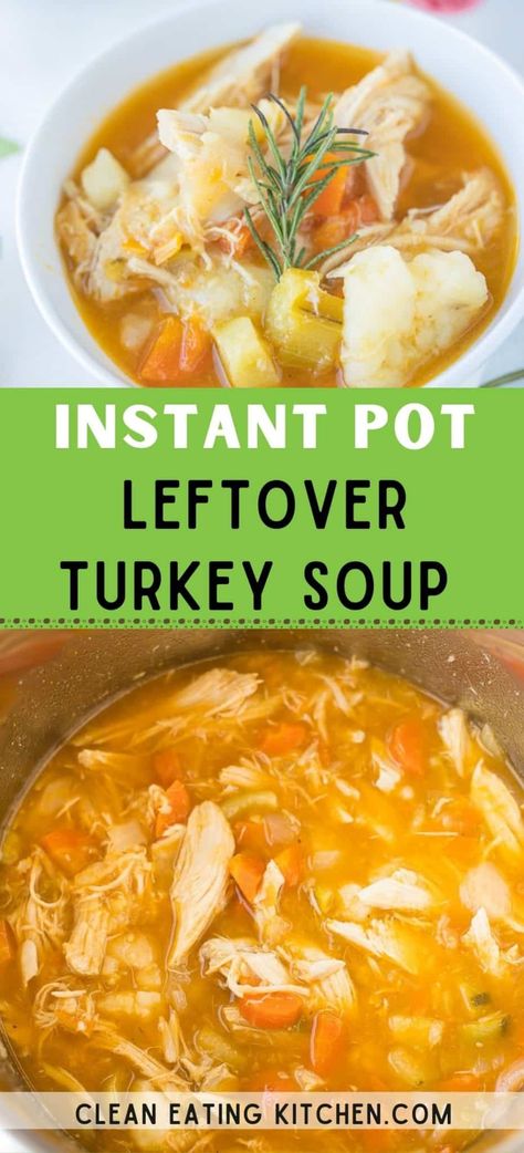 This delicious Leftover Turkey Vegetable Soup recipe is the perfect way to use up shredded, cooked turkey. Use your Instant Pot or the stovetop. Gluten-free, dairy-free, and full of nourishing ingredients. Instant Pot Turkey Soup, Best Turkey Soup, Easy Turkey Soup, Turkey Vegetable Soup, Turkey Noodle Soup, Leftover Turkey Soup, Turkey Soup Recipe, Crockpot Turkey, Turkey Soup