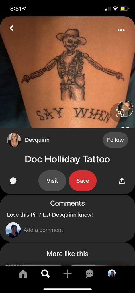 Emo Western Tattoos, Grunge Western Tattoos, Western Skeleton Tattoos For Women, Doc Holiday Skeleton Tattoo, Say When Tattoo, Traditional Western Back Tattoo, Doc Holliday Tattoo, Doc Holiday Tattoo, Youre A Daisy If You Do Tattoo Doc Holiday