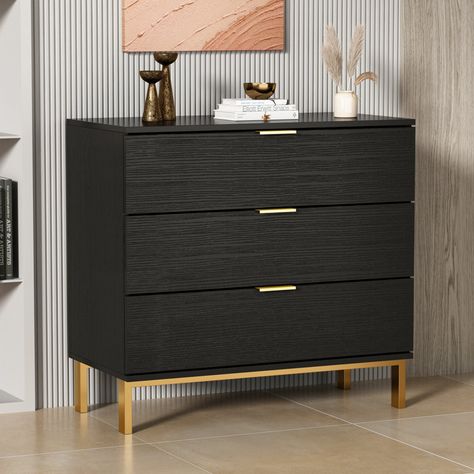 Everly Quinn Wesle 3 Drawer 31.5'' W Dresser | Wayfair Black Dressers, 3 Drawer Dresser, Wood Chest, Bedroom Furniture Dresser, Sofa Side Table, Bedroom Dressers, Dressers And Chests, Large Drawers, Drawer Dresser