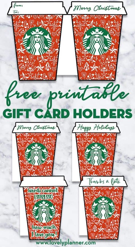 Starbucks Gift Tags Free Printables, Starbucks Teacher Gift Christmas, Teacher Starbucks Gift Card Printable, Starbucks Lover Gift Ideas, Free Starbucks Printables, Gift Card Template Printable Free, Starbucks Gift Card Ideas, Starbucks Holiday Cups, Starbucks Gift Card Holder