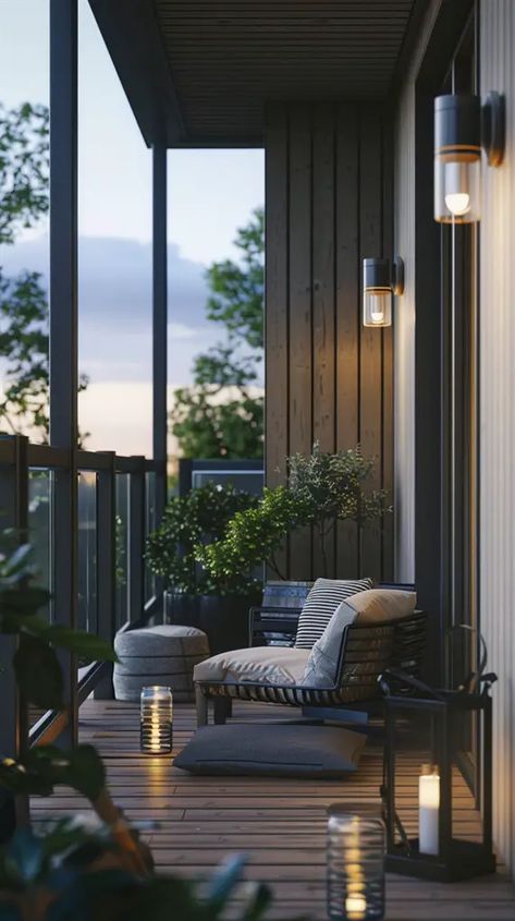 Tiny Outdoor Space, Modern Balcony Design, Modern Balcony Ideas, Indoor Balcony, Small Balcony Garden, Modern Balcony, Zen Decor, Fire Escape, Terrace Design