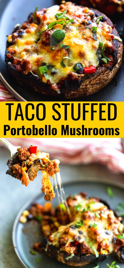 Portobello Recipes, Low Carb Dinner Ideas, Stuffed Portobello Mushroom, Portabella Mushrooms Recipes, Recipe Ground Beef, Ground Beef Taco, Stuffed Portobello Mushrooms, Portobello Mushroom Recipes, Mushroom Recipes Healthy