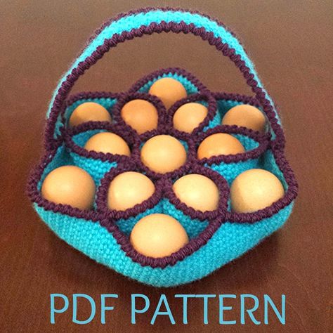 Crochet Pattern for Baker's Dozen Egg Basket by Sunchasing on Etsy Crochet Egg, Crochet Chicken, Easter Crochet Patterns, Crochet Kitchen, Egg Basket, Crochet For Home, Easter Crochet, Basket Design, Crochet Basket