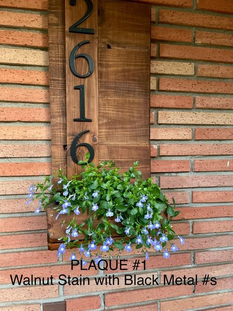 Diy Address Sign, Address Planter, Front Door Numbers, Diy Planter Box, Front Porch Decor, Address Numbers, Front Porch Decorating, Wood Planters, Porch Design