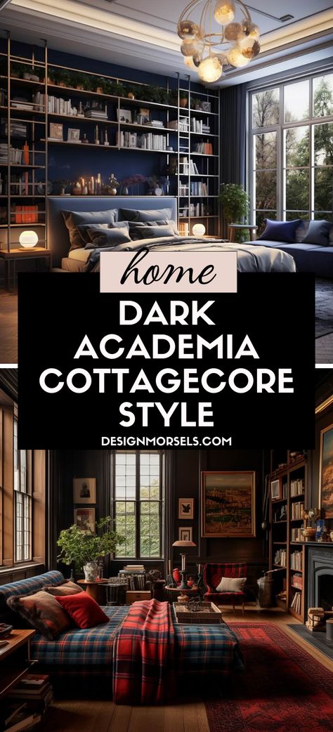 Here's a very unique home decorating style - dark academia cottagecore style! I break every design project into four steps. I’m going to share the process I used for my bedroom so that you can apply these steps to your own projects. But first, here’s a few inspirational images. Dark Cottagecore House Bedroom, Moody Cottage Core Living Room, Dark Academia Furniture Diy, Dark Academia Flooring, Cottagecore Dark Academia Bedroom, Art Deco Dark Academia, Dark Academia Family Room, Dark Academia Cottagecore Bedroom, Coastal Dark Academia