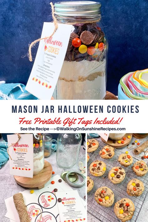 Fall Cookie Mix In A Jar, Mason Jar Cookie Mix Recipe Printable, Mason Jar Cookie Mix Recipe, Mason Jar Halloween, Cookie Mix In A Jar, Mason Jar Cookies Mix, Basic Chocolate Chip Cookies, Brownies In A Jar, Halloween Cookie Jar