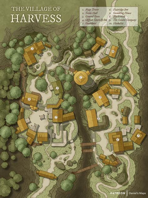 Kakariko Village, Fantasy City Map, Village Map, Fantasy Village, Map Layout, Dnd World Map, Fantasy Town, Tabletop Rpg Maps, Rpg Maps