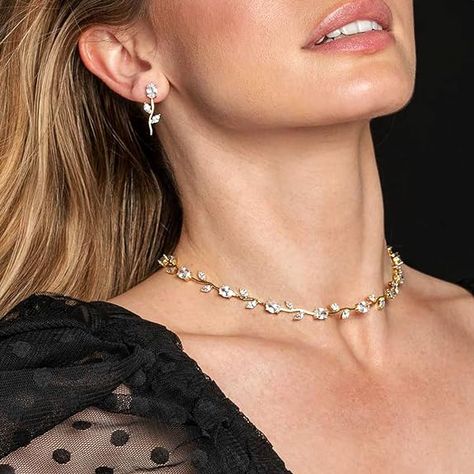 NIKITA Rose Rhinestone Choker Necklace - Wedding Jewelry for Bridesmaids - Rose Gold, Gold or Silver Choker Necklace - Bridal Necklace - Bridal Jewelry - Silver Choker Necklaces for Women // #rose #spring #jewelry #springjewelry #summerjewelry #flowers #choker #necklace #rhinestone #rosegold #gold #silver #bridal #evening #party #bridesmaid #springbreak *Amazon affiliate link Bride Necklace Wedding, Bridesmaid Jewellery, Prom Necklace, Prom Necklaces, Evening Accessories, Choker Necklace Designs, Rhinestone Choker Necklace, Statement Choker, Statement Choker Necklace