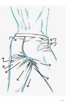 Pants folds drawing tutorial Drawing Cloth Folds, Back Of Pants Drawing, Male Pants Drawing Reference, Pants Folds Drawing, Pants Folds Reference, Male Pants Drawing, Pants Reference Drawing, Pants Tutorial Drawing, Male Back Drawing Reference