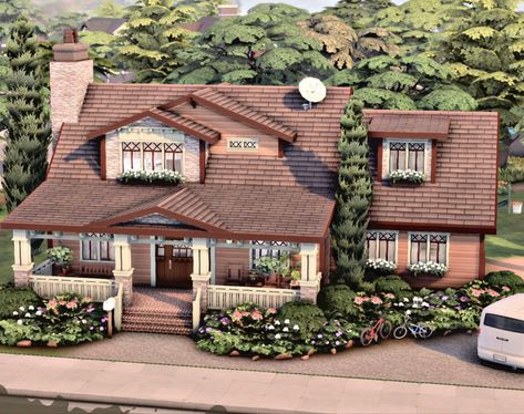 Sims 4 Craftsman, Sims 4 Craftsman House, Sims4 Inspiration, Minecraft Hus, Dollhouse Exterior, Sims Lots, Sim4 Cc, Sims 4 Speed Build, Sims Houses