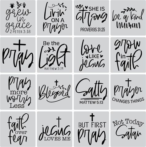 Amazon.com : 16PCS Christian Faith Stencils with Quotes and Bible Verses, Inspirational Word Stencil Set, Ideal for Painting on Wood, Canvas, Walls, Furniture, Porches, Front Doors, and More - 8 x 8 Inches : Arts, Crafts & Sewing Wood Signs Bible Verse, Canvas Walls, Bible Verse Painting, Quote Stencils, Faith Quotes Christian, Word Stencils, Bible Wall Art, Bible Verse Canvas, Card Sentiments