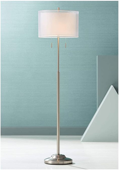 Standing Lamp Living Room, Silver Floor Lamp, House Bedroom, Floor Standing Lamps, Standing Lamp, Nickel Silver, Decor For Living Room, Drum Shade, Brushed Nickel