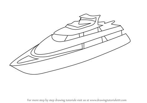 Step by Step How to Draw a Yacht : DrawingTutorials101.com Yacht Drawing, Sailboat Drawing, Boats Pictures, Rich Menu, Simple Boat, Books Clipart, Best Yachts, Boat Drawing, Luxury Boats