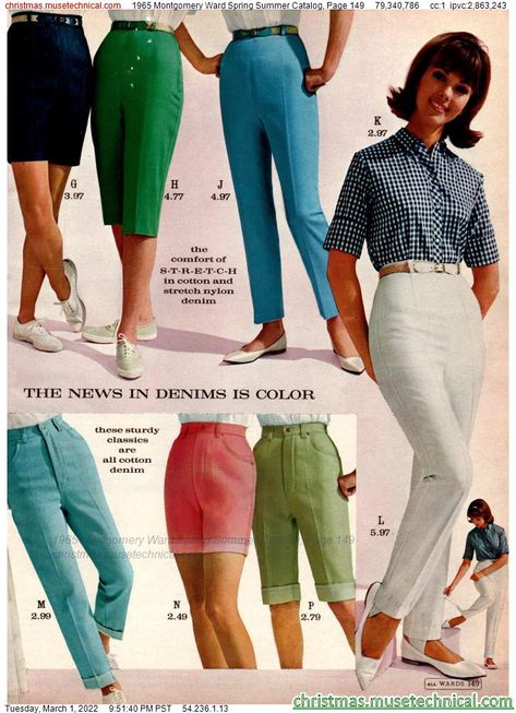 1965 Montgomery Ward Spring Summer Catalog, Page 149 - Catalogs & Wishbooks 1965 Fashion, 1970 Fashion, 1970s Clothing, 50th Clothes, Retro Fashion Outfits, 1960 Fashion, Stirrup Pants, 60s And 70s Fashion, Retro Housewife