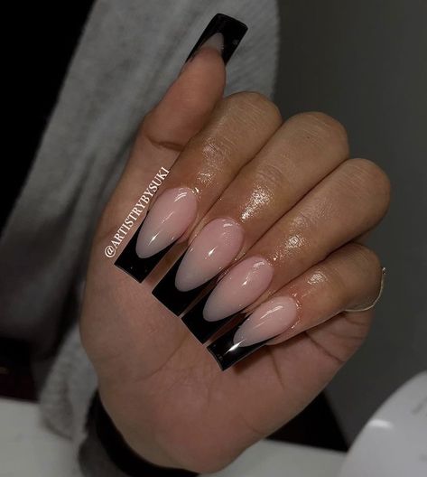 Black Frenchies, La Nails, French Tips, Nail Technician, Acrylic Nail Designs, Nail Tech, Long Nails, Sacramento, Medium Length