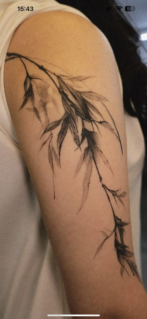 Good Cover Up Tattoos Ideas Thigh, Negative Floral Tattoo, Brown Tattoo Sleeve, Watercolor Leaves Tattoo, Spooky Vine Tattoo, Borage Flower Tattoo, Dark Vine Tattoo, Hand Tattoos Vines, Pothos Tattoo Sleeve