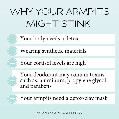 How To Detox Your Armpits, How To Stop Armpit Odor, Armpit Detox Diy, Detoxing Armpits Body Odor, Stop Armpit Sweat, Underarm Odor, Breathable Clothes, Cortisol Levels, Clay Masks