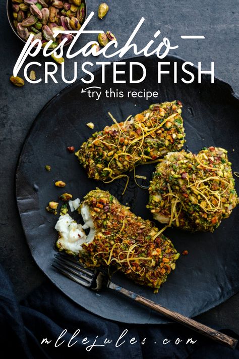 Pistachio Fish Recipes, Healthy Crusted Fish, Pistachio Crusted Tilapia, Herb Crusted Fish, Pistachio Recipes Dinners, Pistachio Crusted Mahi Mahi, Pistachio Crusted Grouper, American Fish Recipes, Pistachio Crusted Cod