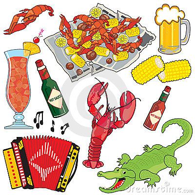 Cajun Food, Music and drinks clipart icons and ele Cajun Paintings, Cajun Decor, Drinks Clipart, Louisiana Christmas, New Orleans Food, Crawfish Boil Party, Southern Traditions, Seafood Party, Southern Things