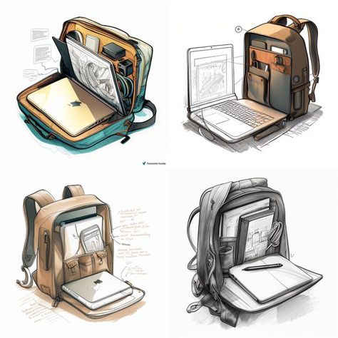 Backpack Design Ideas, Backpack Design Concept, Backpack Drawing, Anime Bag, Backpack Design, Leather Craft Patterns, Diy Backpack, Art Basics, Industrial Design Sketch