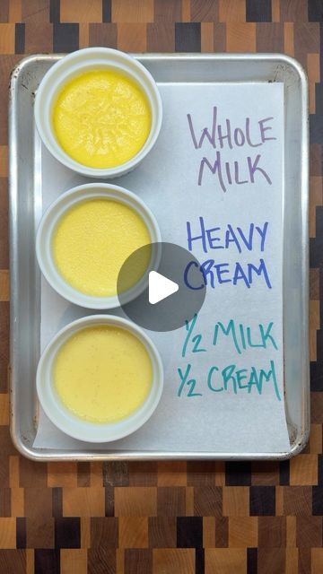 benjamin the baker on Instagram: "The difference between using milk vs cream in custards like crème brûlée   Vanilla Crème Brûlée (yield: 6 4-oz ramekins)  1.5 cups (341g) heavy cream 1/2 cup (113g) whole milk 1 vanilla bean 1/2 cup (100g) sugar 1/4 tsp fine salt 6 egg yolks extra sugar for brulee  1. Cut the vanilla bean in half and scrape the seeds. Add both the seeds and the pod to a pot with the cream, milk, 1/4 cup (50g) of the sugar, and salt. Set over medium heat and bring to just below a boil. Cover and let steep for 30 minutes. 2. Add the egg yolks and remaining 1/4 cup (50g) of sugar to a bowl and mix together until combined. 3. Slowly stream the hot cream/milk mixture into the egg yolks. 4. Strain to remove any large pieces of the vanilla pod and unincorporated pieces of egg. 5. Cream Brulee Recipe, Pudding Mousse, Food School, Cream Brulee, Vanilla Pod, Creme Brulee Recipe, Brulee Recipe, Easy Japanese Recipes, Japanese Recipes