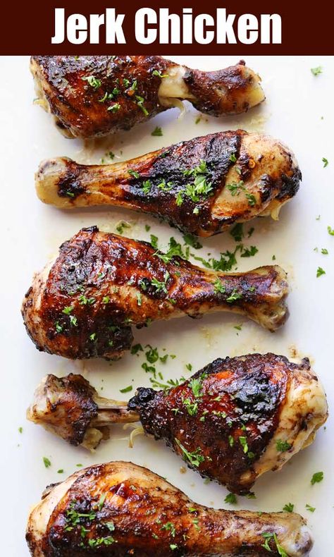 Sweet Jerk Chicken Recipe, Baked Jerk Chicken Drumsticks, Drumstick Chicken Recipes Healthy, Jerk Chicken Legs In Oven, Spicy Drumstick Chicken Recipes, Jerk Drumsticks Recipe, Baked Jerk Chicken Recipe, Jerk Chicken Recipe Oven Baked, Jerk Chicken Baked