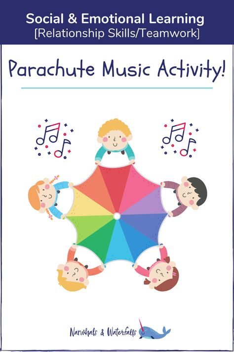 This Parachute routine is SO MUCH FUN for kids. It uses our original SEL song, "Take It Easy", that teaches about relationship skills and teamwork! So it's a great way to seamlessly incoroporate some Social Emotional Learning Skills as well! #parachuteactivities #preschool #socialemotionallearning #preschoolactivities #preschoolmusic #musicforkids #backtoschool #parachutefun #musicactivities #elementarymusic # Parachute Activities For Preschool, Parachute Songs For Preschool, Parachute Games For Preschoolers, Parachute Activities, Parachute Songs, Kids Exercise Activities, Preschool Music Activities, Music Activity, Music Lifestyle