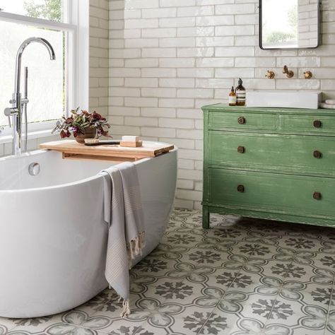 Topps Tiles, New House Bathroom, Victorian Bathroom, Patterned Floor Tiles, Small Tiles, Wet Room, Bathroom Trends, Downstairs Bathroom, Bathroom Floor Tiles