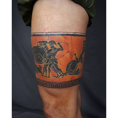 Archaeology Inspired Tattoos, Roman Pottery Tattoo, Greek Meander Tattoo, Grecian Urn Tattoo, Greek Band Tattoo, Greek Pottery Tattoo, Pompeii Tattoo, Grecian Tattoo, Nosce Te Ipsum Tattoo